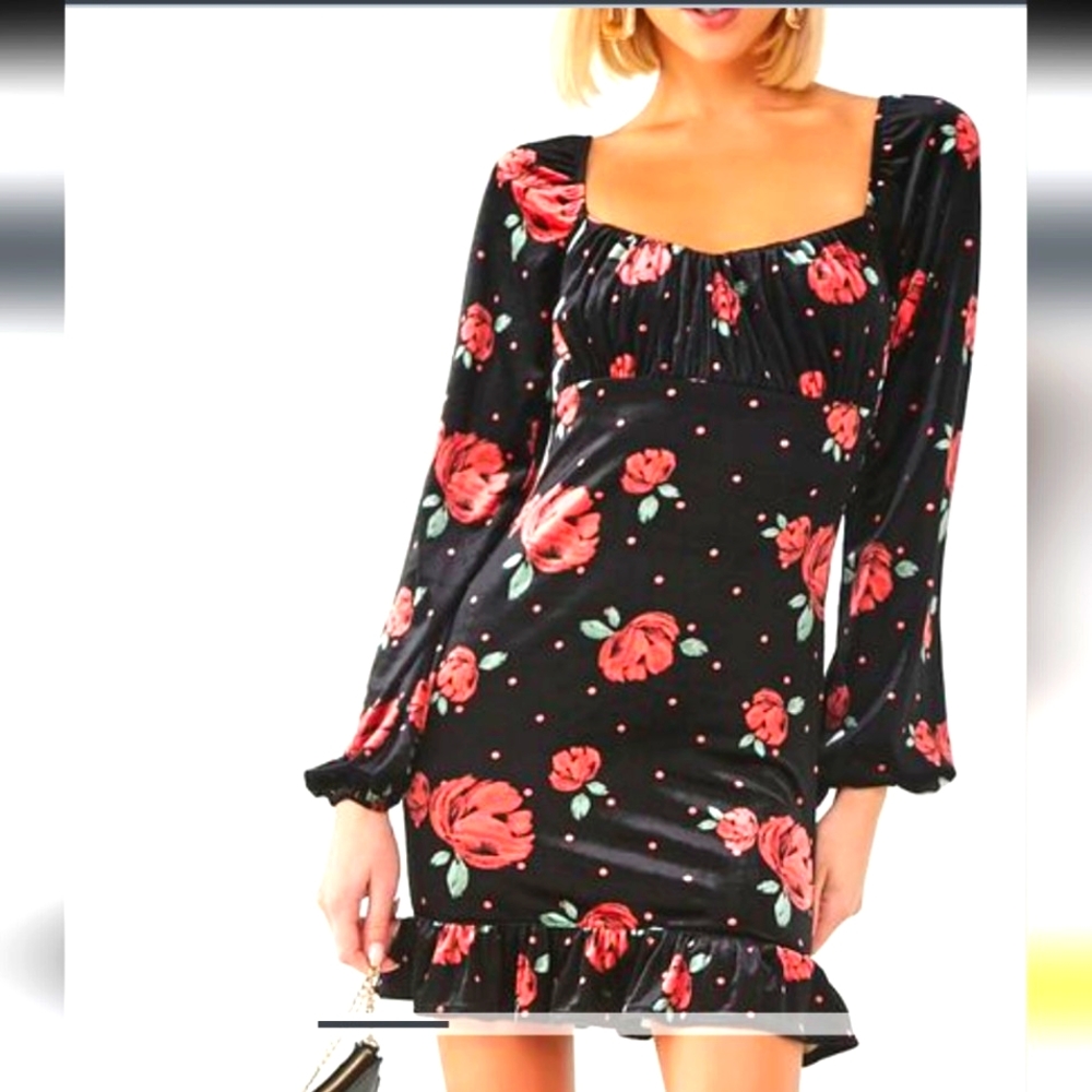 Floral Print Velvet Holiday Print NWT Size L